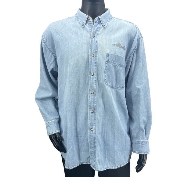 Vintage Alaska Rugged Wear Mens XL Button Down Chambray Denim Long Sleeve Shirt - Picture 1 of 9